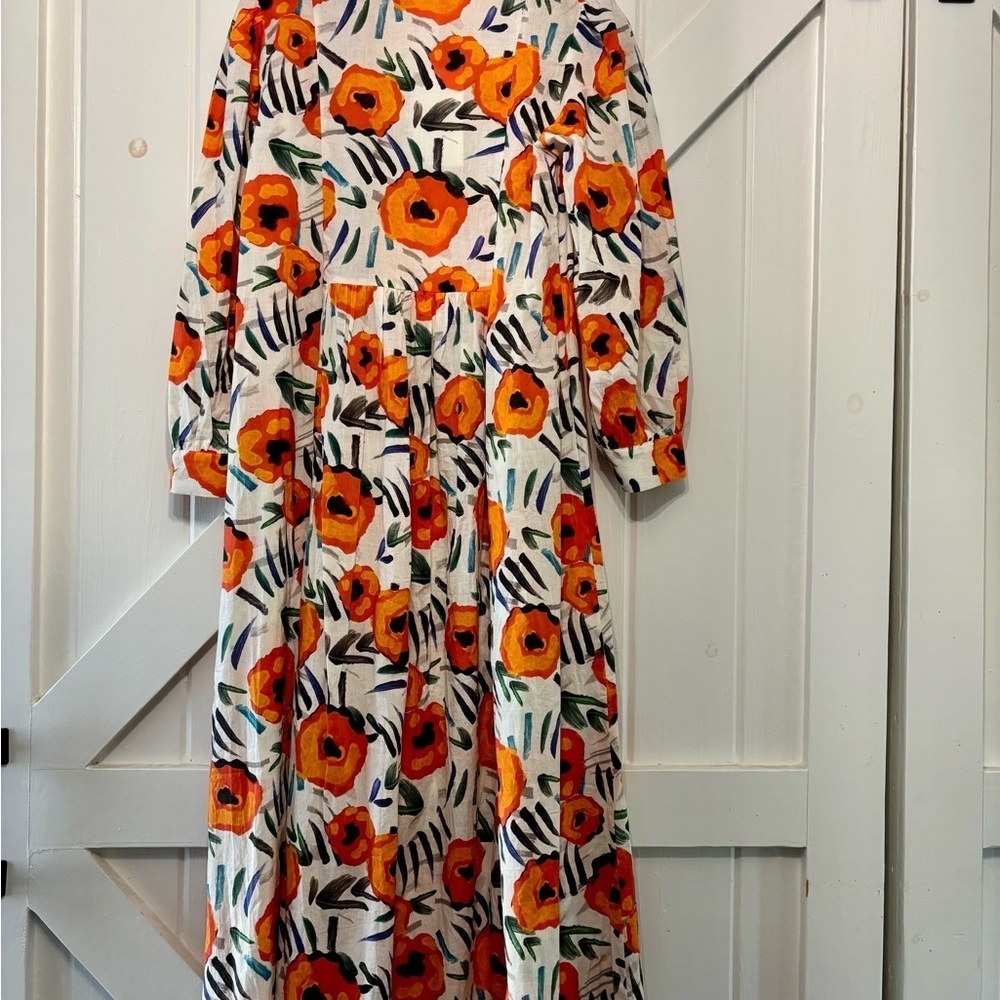 Choklate Paris Floral Orange 3/4 sleeve Maxi Dress Feminine French Style S - Picture 4 of 9